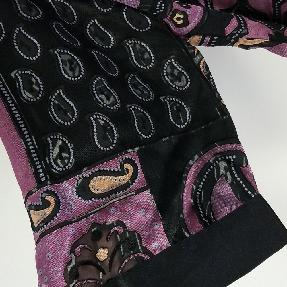 Satin And Velvet Paisley Purple Burnout Patterned Kimono - Picture 5 of 8